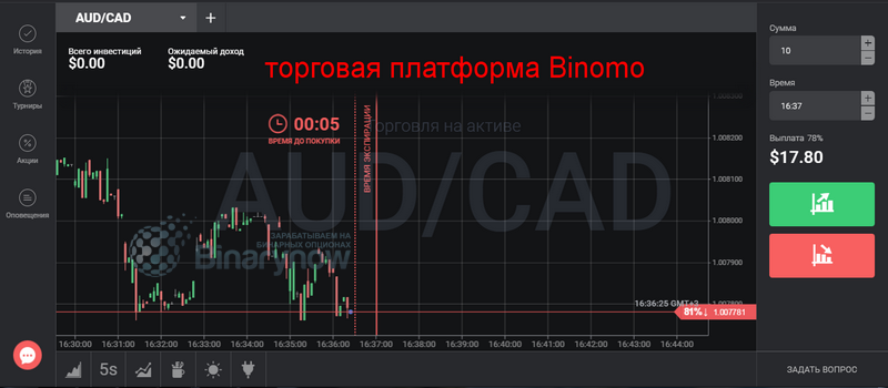 Внутренности терминала Binomo